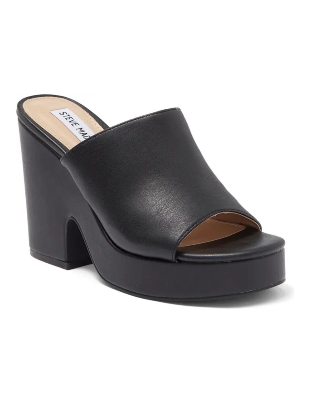 Steve Madden Black Leather Platform Open-Toe Mule